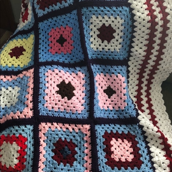 Granny blanket hand knit Vintage Square Afghan Throw  Blanket Multi Colour - Picture 4 of 11